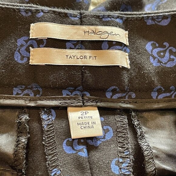 Halogen Dress Pants Taylor Fit Black Royal Blue Print Cropped Women's Size 2P - Picture 9 of 12
